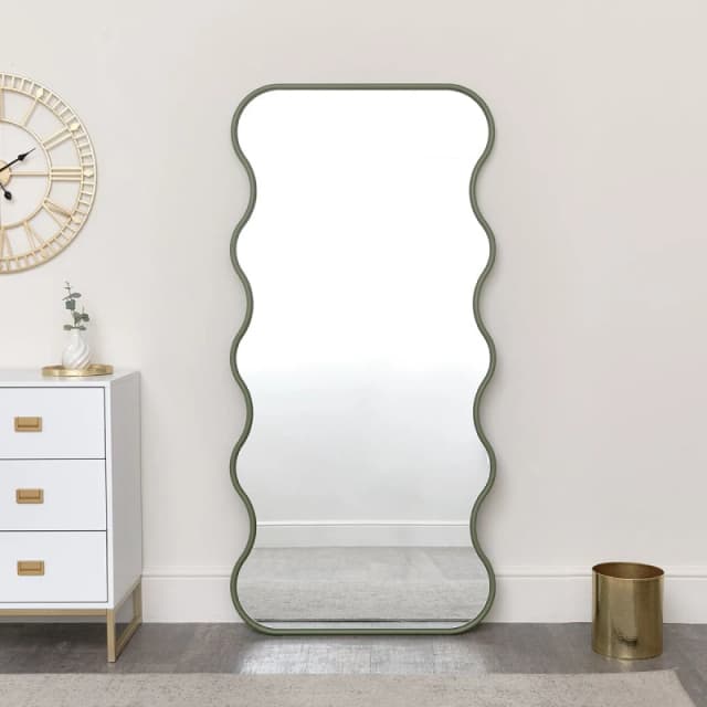 Melody Maison Olive Green Full Length Wiggle Mirror - 163cm X 80cm Jade