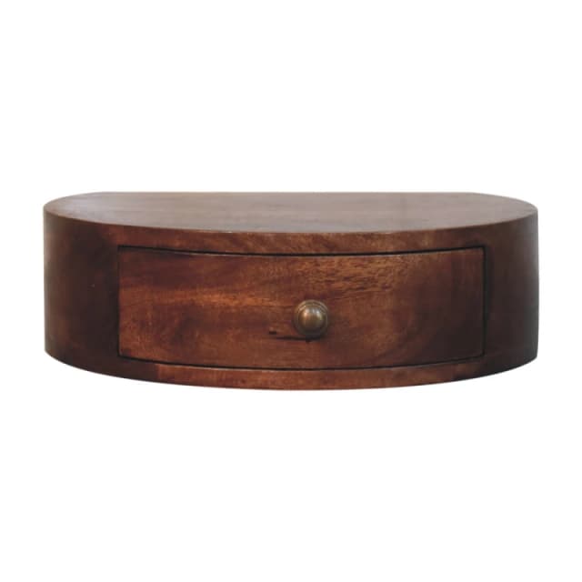 Artisan Furniture Artisan Furniture Solid Wood Honey Caramel Wall Mounted Rounded Bedside, 1 Drawer, Dark Brown