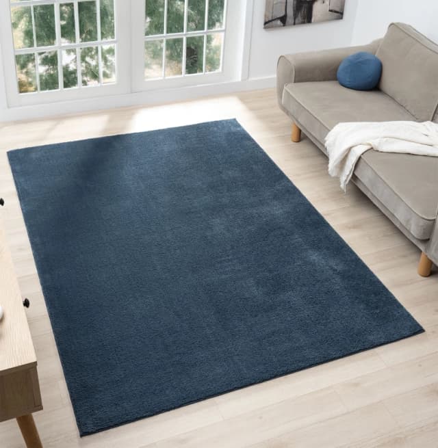 Comfy Washable Low Pile Living Room Area Rug - Anti Slip Felt Backing Navy 200Cm X 280Cm