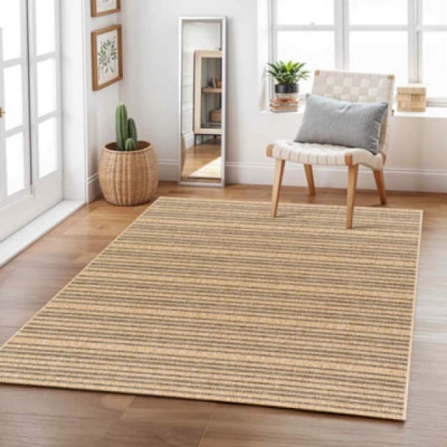 Livabliss In- & Outdoor Cottage Jute-Look Brown Striped Betsy Area Rug 120 X 170 Cm - Easy To Clean, Perfect For Balcony Or Dining Room