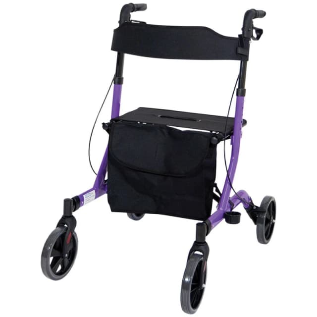 Loops Purple Deluxe Ultra Lightweight Aluminium 4 Wheeled Rollator Foldable Walker Multi
