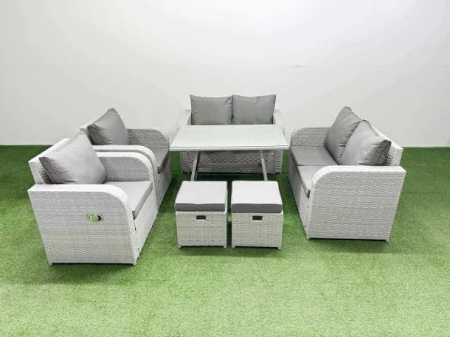 Fimous 8 Seater Rattan Garden Furniture Set Outdoor Love Sofa Set in Light Grey Light Grey Unisex