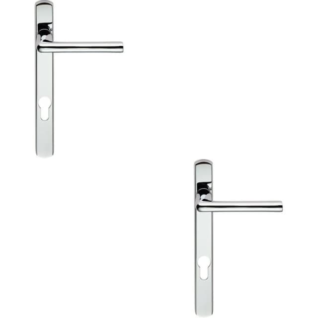 Loops 2x PAIR Straight Lever on Narrow Euro Lock Backplate 220 x 26mm Polished Chrome Multi
