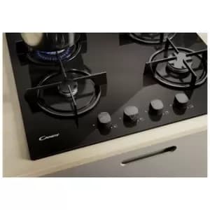 Candy CVW6BB 60cm 4 Burner Gas Hob on Black Glass Wok Burner