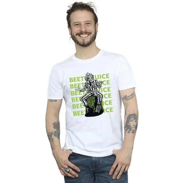 Beetlejuice Beetlejuice Men Pose Cotton T-Shirt in White Size: Small White S Male 5063376716703