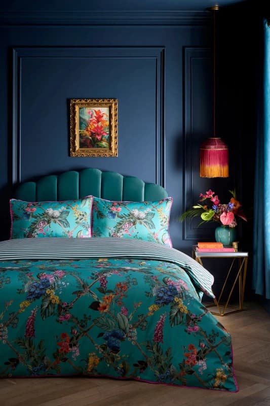 Laurence Llewelyn-Bowen Cotswold Fantasia Floral Stripe Duvet Cover Bedding Set Teal
