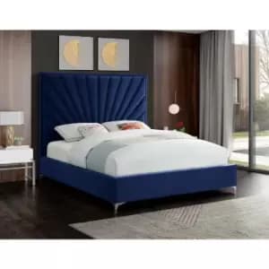 Errence Upholstered Beds - Plush Velvet, Double Size Frame, Blue - Blue