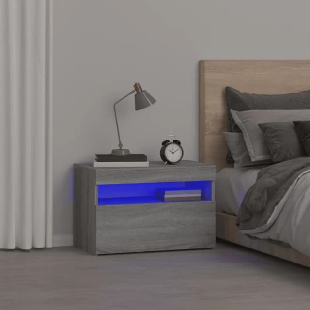 vidaXL Bedside Cabinet with LED Lights Grey Sonoma 60x35x40 cm, Grey 3152828