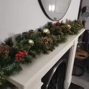 180cm (6ft) Premier Gold Dressed Christmas Garland With Berries Pinescones And Gold Baubles
