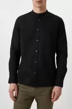 Black Long Sleeve Grandad Oxford Shirt