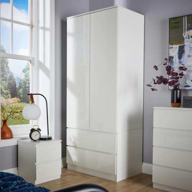 Home Source Lugano 2 Door 2 Drawer Wardrobe White