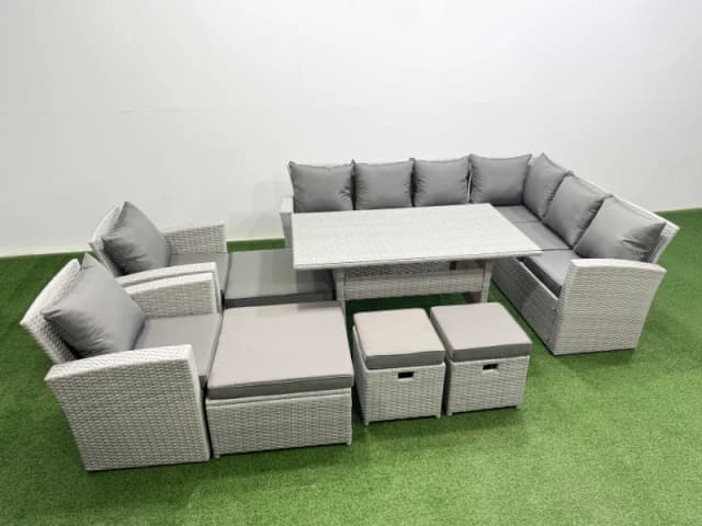 Fimous Rattan Garden Furniture Set Outdoor 12 Seater Dining Corner Sofa Sets in Light Grey Light Grey Unisex