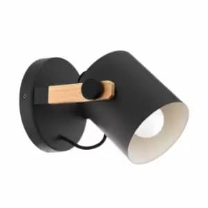 Eglo Retro-style Wall Lamp With A Circular Base And Black Steel Finish