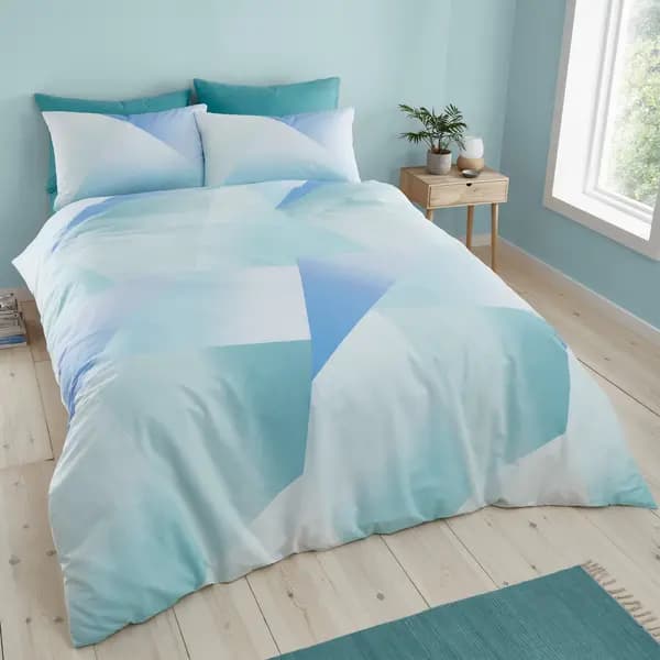 Catherine Lansfield CL Larson Ombre Geo Duvet Set Blue/Aqua SINGLE PO50601