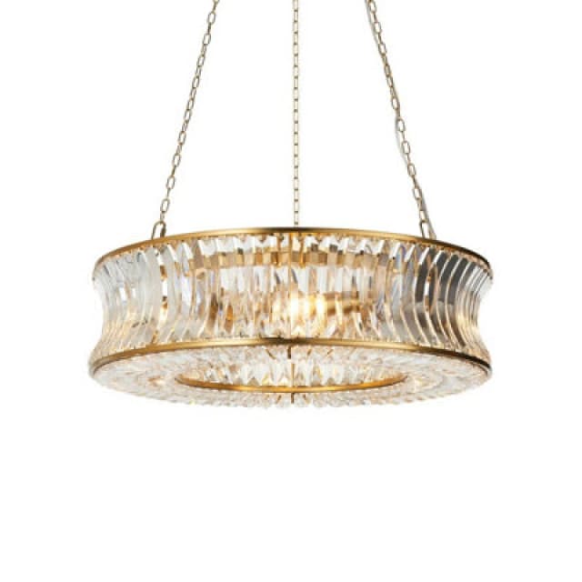 Vittoria Pendant Ceiling Light Warm Brass Plate, Crystal And Clear Glass