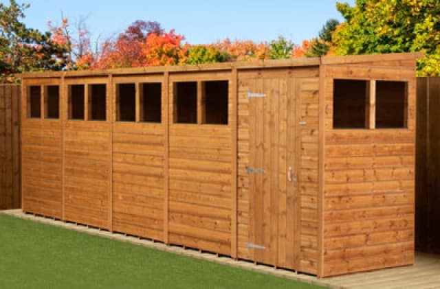 Empire Sheds Empire Modular Pent 20X4 Dipped Treated Tongue And Groove Wooden Garden Shed With Windows (20' X 4' / 20ft X 4ft) (20X4)