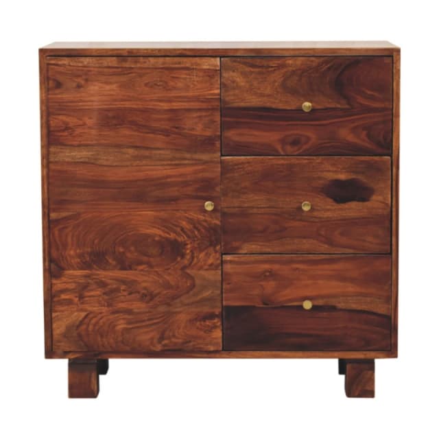 Artisan Furniture Artisan Furniture Solid Wood Tula Mini Sideboard, Brown, 3 Drawers and 1 Door
