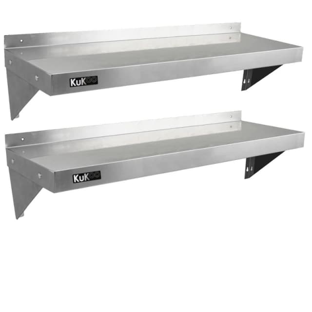 MonsterShop 2Xkukoo Commercial Stainless Steel Shelves Kitchen Wall Shelf Catering Corrosion Resistant Free Microfiber Cloths 1250mmx300mm
