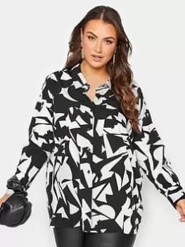Yours Oversized Aop Shirt Abstract Print, Black, Size 16, Women