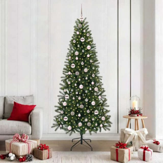 vidaXL Artificial Christmas Tree with 300 LEDs, Pink Balls Green 210 x 105cm PE and PVC, Green 3397369