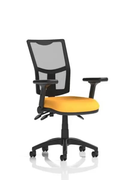 Eclipse Eclipse Plus III Lever Task Operator Chair Mesh Back With Bespoke Colour Seat In Senna Yellow With Height Adjustable And Folding Arms KCUP177