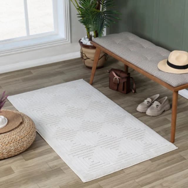 Livabliss In- & Outdoor 3D High & Low Pile Textured White Sakura Area Rug 80 X 150 Cm - Easy To Clean, Perfect For Balcony Or Dining Room