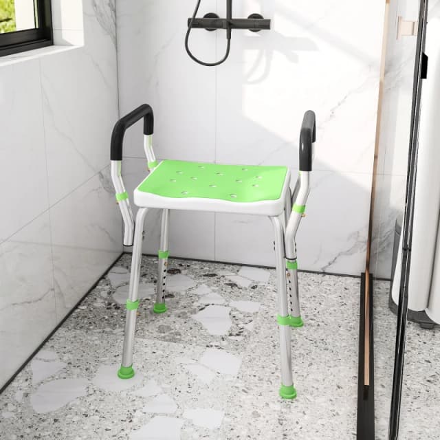 HOMCOM HOMCOM Portable Bath Stool, Non-Slip Small Shower Chair with Adjustable Height in Green Green One Size Unisex 5063603063686