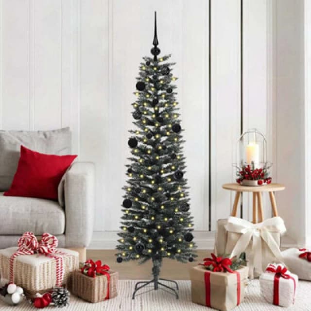 vidaXL Artificial Christmas Tree with 150 LEDs, Black Balls Green 43 x 43 x 150 cm, Green 3395929