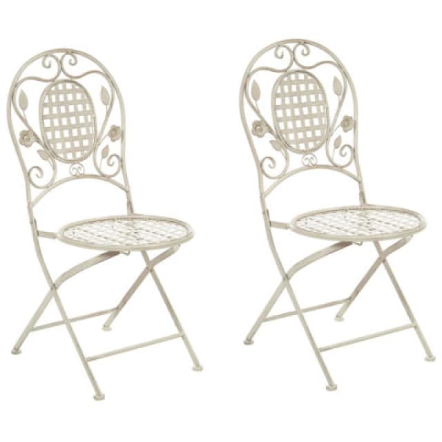 Beliani Set Of 2 Garden Chairs Bivio Folding Metal Off-White