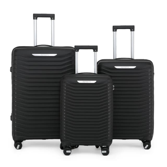 Infinity Leather Hard Shell Classic Suitcase 8 Wheel Cabin TSA Luggage Case Holiday Travel in Black Size: Medium Black Unisex Medium