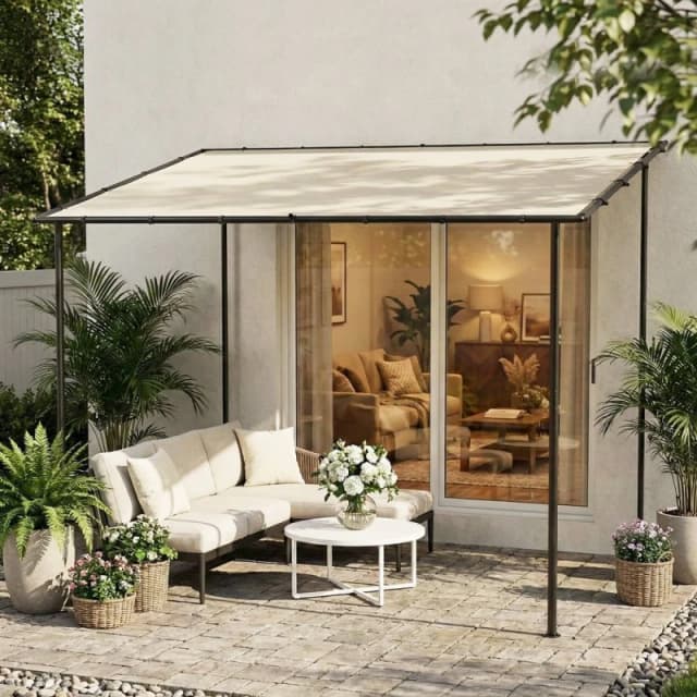 OUTSUNNY 3 x 2m Lean to Garden Pergola, Metal Frame Gazebo Pergola, Cream Size: 3m x 2m Cream Unisex 3m x 2m