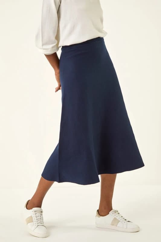 Roman Womens Plain Elastic Waist Knitted A Line Midi Skirt in Midnight Size: 16 Midnight Female 16