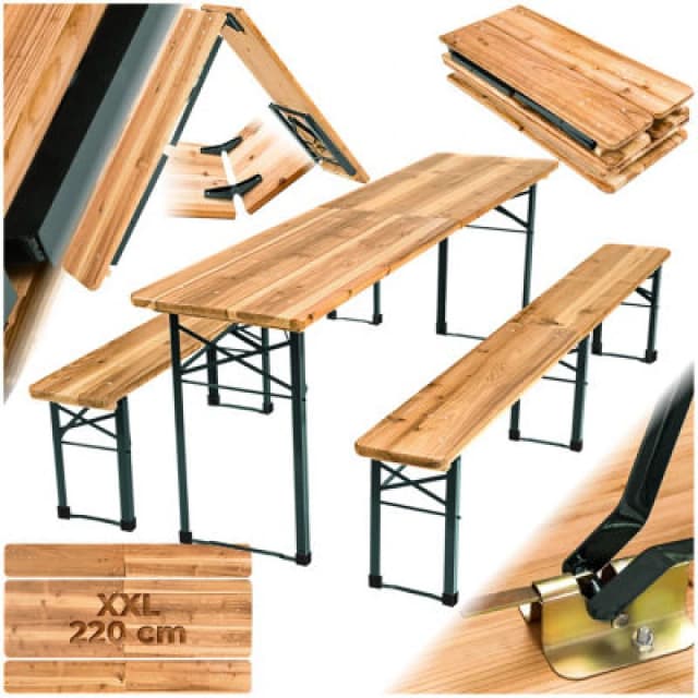 Tectake Dining Table And Bench Set Ralf - 2 Benches, Foldable, Durable, Stable - Brown