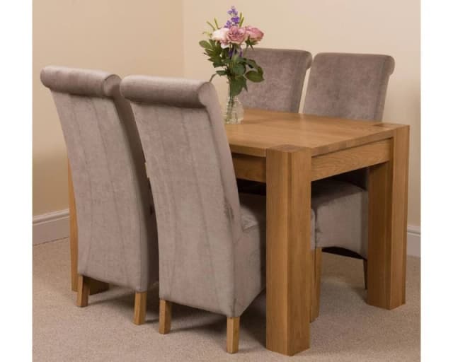 Thats Furniture Kuba 125 x 80cm Chunky Oak Small Dining Table & 4 Montana Fabric Chairs in Grey Grey Unisex 125 x 80 cm