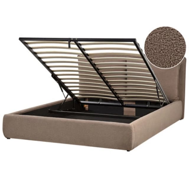 Beliani Ottoman Bed Boucle Bajonna 160 X 200 Cm (Eu King Size) Brown