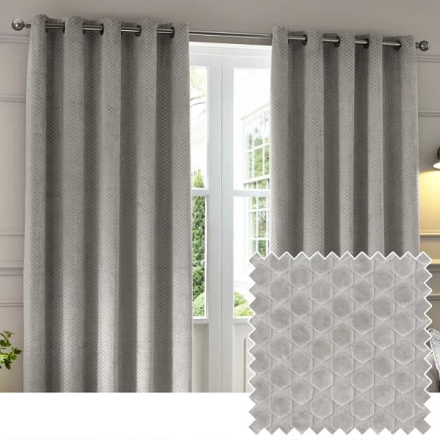 Paoletti Neptune Velvet Ready Made Eyelet Blockout Curtains Silver