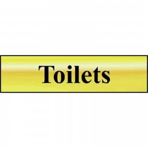 Scan Brass Effect Toilets Sign 200mm 50mm Standard