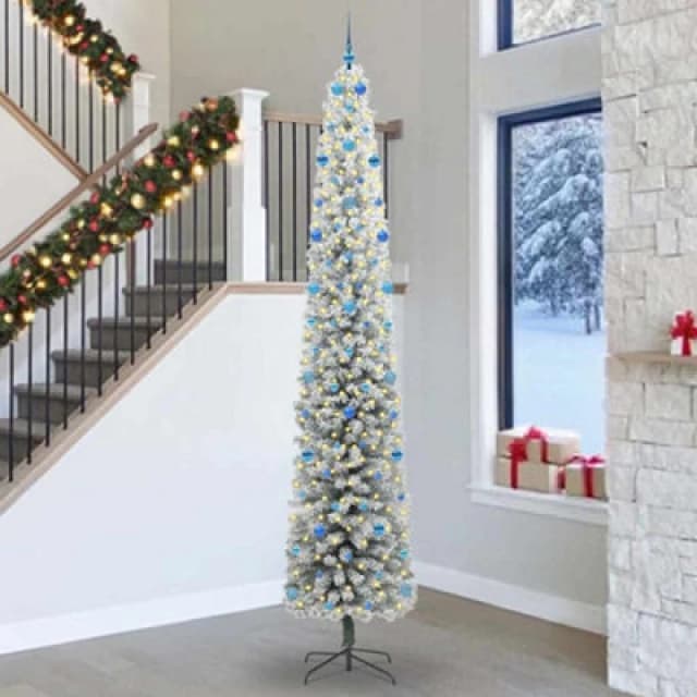 vidaXL Artificial Christmas Tree with 300 LEDs, Blue Balls with Stand Snow Flocked Green 300 cm, Green 3395069
