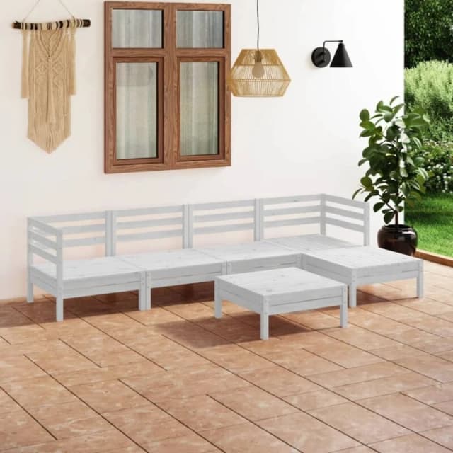 VIDAXL 6 Piece Garden Lounge Set Solid Pinewood White Vidaxl 8720286685655
