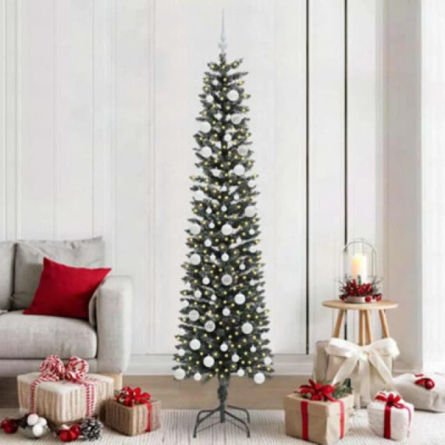 vidaXL Artificial Christmas Tree with 300 LEDs, White Balls Green 58 x 58 x 210 cm, Green 3395955