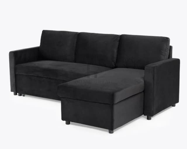 Home Detail Dorset Velvet Pull Out Sofa Bed Reversible Chaise with Underseat Storage Jet Black
