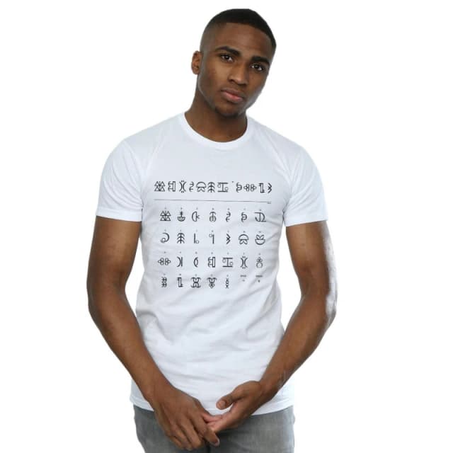 Disney Men Artemis Fowl Gnommish Alphabet T-Shirt in White Size: Small White S Male 5059400879308