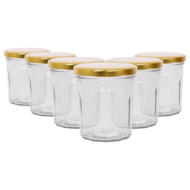 Argon Tableware Glass Jam Jars With Gold Lids - 250ml - Pack Of 6