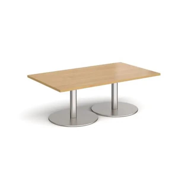 Monza Monza rectangular coffee table with flat round brushed steel bases 1400mm x 800mm - oak Oak MCR1400-BS-O