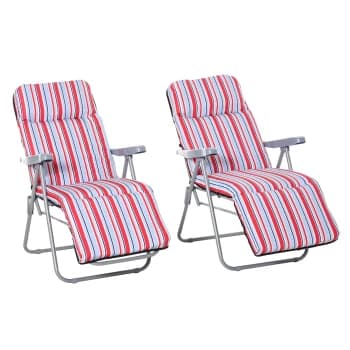 Outsunny Set of 2 Garden Sun Lounger Outdoor Reclining Seat Cushioned Seat Foldable Adjustable Recliner Red and White AOSOM UK