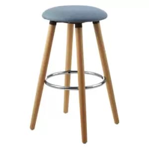 Scandi Wooden Bar Stool with Blue Chambray Fabric Seat