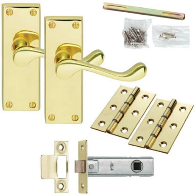 Loops Door Handle & Latch Pack Brass Victorian Scroll Lever Turn Square Backplate Metallics