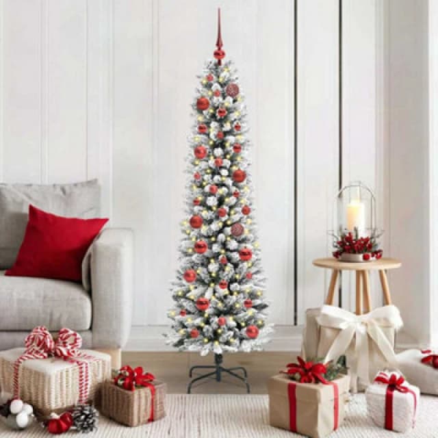vidaXL Artificial Christmas Tree with 150 LEDs, Red Balls Green and white 150 cm, Green 3396093