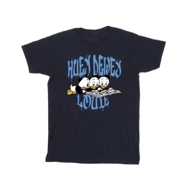 Disney Men Huey Dewey Louie Reading Cotton T-Shirt in Navy Size: Small Navy S Male 5063376474863