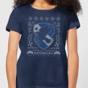 Harry Potter Ravenclaw Crest Womens Christmas T-Shirt - Navy - L